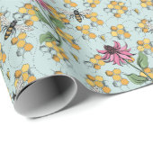 ミントエレガントクイーンビーハニカム&フラワー ラッピングペーパー (ロールコーナー)