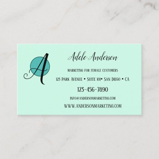 ミントエレガントグリーンよくはしゃぐデザイン名刺 名刺 (正面)