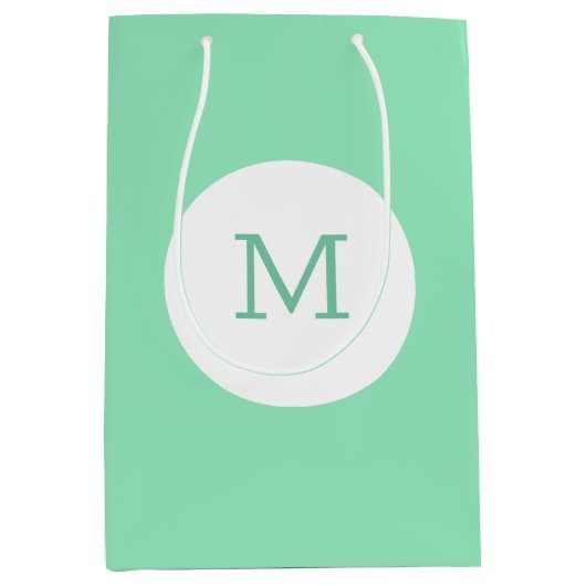 ミントエレガントグリーンカラーモノグラムテンプレートモダン ミディアムペーパーバッグ (正面)
