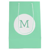 ミントエレガントグリーンカラーモノグラムテンプレートモダン ミディアムペーパーバッグ (裏面)