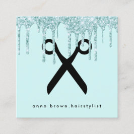 ミントエレガントグリーングリッターはヘアスタイリストを乾燥させる スクエア名刺