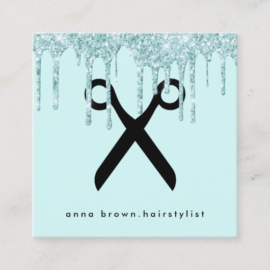 ミントエレガントグリーングリッターはヘアスタイリストを乾燥させる スクエア名刺 (正面)