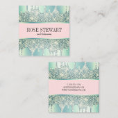 ミントエレガントグリーングリッタードリップ爪、 ネイル スクエア名刺 (正面/裏面)