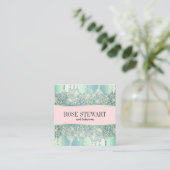 ミントエレガントグリーングリッタードリップ爪、 ネイル スクエア名刺 (スタンド正面)