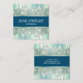 ミントエレガントグリーングリッタードリップ爪、 ネイル スクエア名刺 (正面/裏面)
