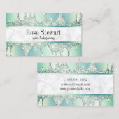 ミントエレガントグリーングリッタードリップ爪、 ネイル 名刺 (正面/裏面)