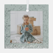 ミントエレガントグリーンシルバーグリッタースパークルフォト ガラスオーナメント (裏面)