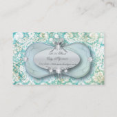ミントエレガントグリーンダマスクファッション名刺 名刺 (裏面)