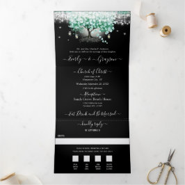 ミントエレガントグリーンハートリーフ結婚ズ 三つ折り招待状