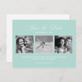 ミントエレガントグリーンフォトウェディング日付を保存 案内ポストカード (正面/裏面)