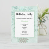 ミントエレガントグリーンフローラ積層誕生日 招待状 (スタンド正面)