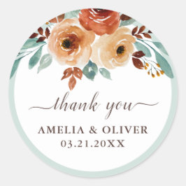 ミントエレガントグリーンフローラ結婚の感謝 ラウンドシール