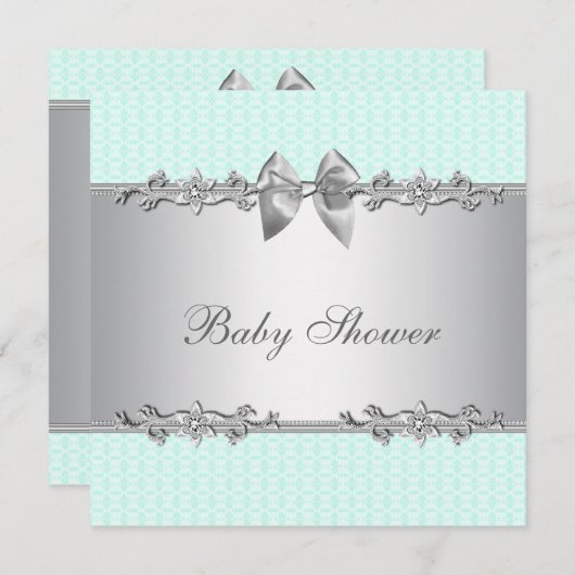 ミントエレガントグリーンベビーシャワー 招待状 (正面/裏面)