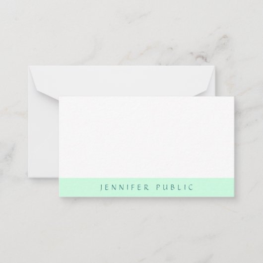 ミントエレガントグリーンホワイトモダンシンプルテンプレート ノートカード (正面)