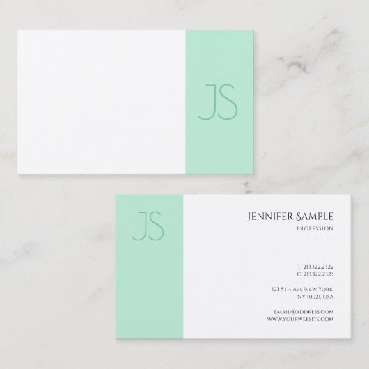 ミントエレガントグリーンモノグラモダンムテンプレートトレンディー 名刺 (正面/裏面)