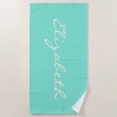 ミントエレガントグリーン手書きスクリプト名 ビーチタオル (正面)