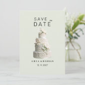 ミントエレガントグリーン白フローラケーキ日付を保存 招待状 (スタンド正面)