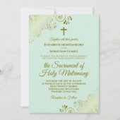 ミントエレガントグリーン&金ゴールドモダンカソリッ結婚クス 招待状 (正面)