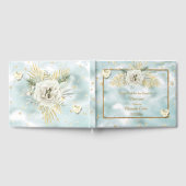 ミントエレガントティール(緑がかった色)ブルー金ゴールド大理石バラフローラ ゲストブック (全面)