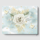 ミントエレガントティール(緑がかった色)ブルー金ゴールド大理石バラフローラ ゲストブック (裏面)