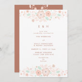 ミントエレガントテラコッタボホスモールフラワーズ結婚ーズ 招待状 (正面/裏面)