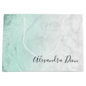 ミントエレガントモダングリーングリッター白大理石 ラージペーパーバッグ (正面)