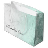 ミントエレガントモダングリーングリッター白大理石 ラージペーパーバッグ (裏面アングル)