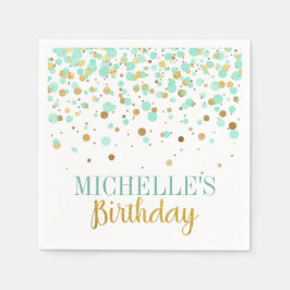 ミントエレガントモダン金ゴールド紙吹雪ガール誕生日 スタンダードカクテルナプキン