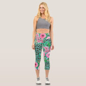 ミントエレガントレオパード印刷とフローラデザイン カプリレギンス (正面)