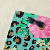 ミントエレガントレオパード印刷とフローラデザイン ビーチタオル (インサイチュ)