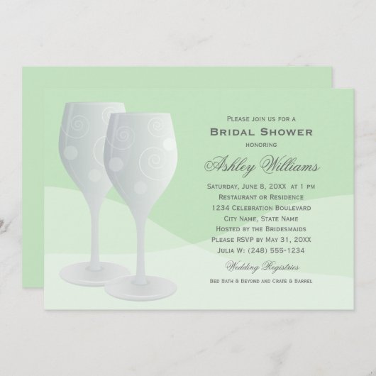 ミントエレガント応援ワイングラスブライダルシャワー 招待状 (正面/裏面)