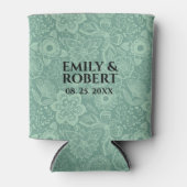 ミントエレガント – グリーントーンレトロフローラレース 缶クーラー (正面)