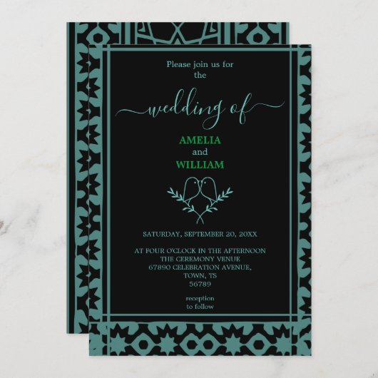 ミントエレガント・ブラック結婚ズ 招待状 (正面/裏面)