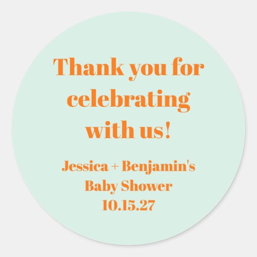 ミントオモダンレンジベイビーシャワーカスタムサンキュー ラウンドシール (正面)