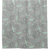 ミントオングレーボーホフローラ羽毛ペイズリー模様 シャワーカーテン (正面)