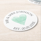 ミントカスタムンハート結婚式パーティーのコースターさん ラウンドペーパーコースター (アングル)