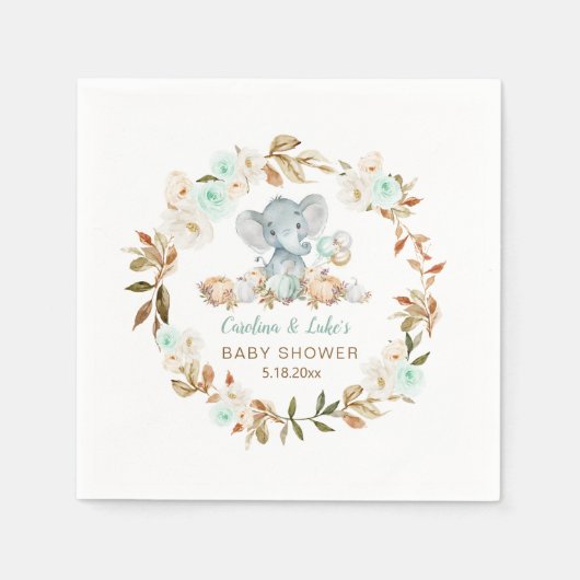 ミントカボチャ象ベビーシャワーパーティー スタンダードカクテルナプキン (正面)