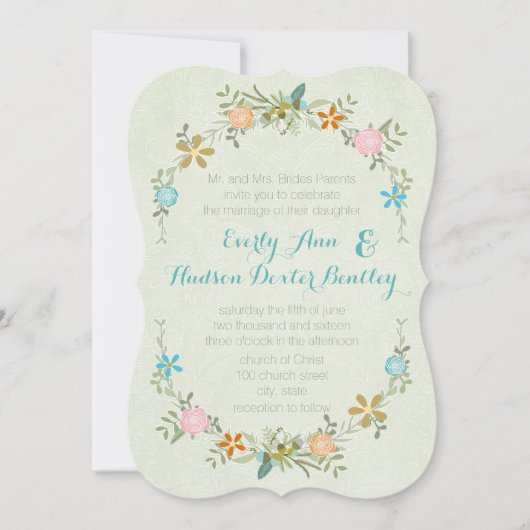 ミントカラフルガーランドリースフォレストの結婚式の招待 招待状 (正面)