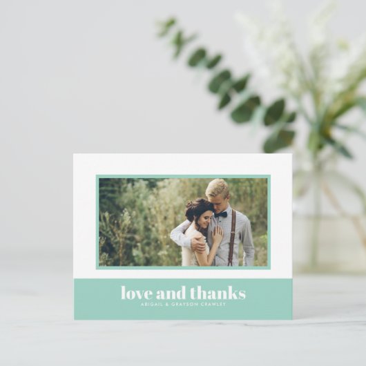 ミントカラーブロック写真ありがとうはがき ポストカード (スタンド正面)