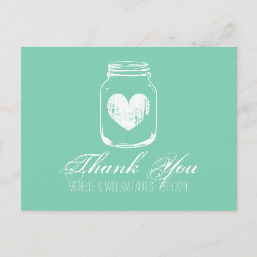 ミントカントリーシックなメイソンジャーサンキューカード ポストカード (正面)