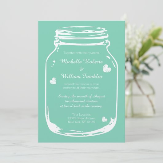 ミントカントリーシックなメイソンジャー結婚式招待状 招待状 (スタンド正面)