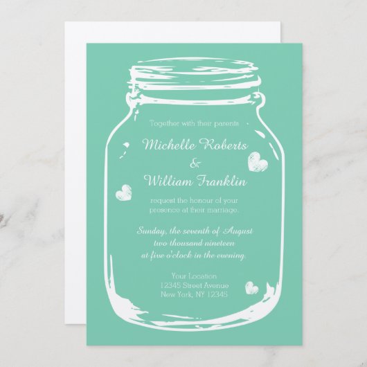 ミントカントリーシックなメイソンジャー結婚式招待状 招待状 (正面/裏面)