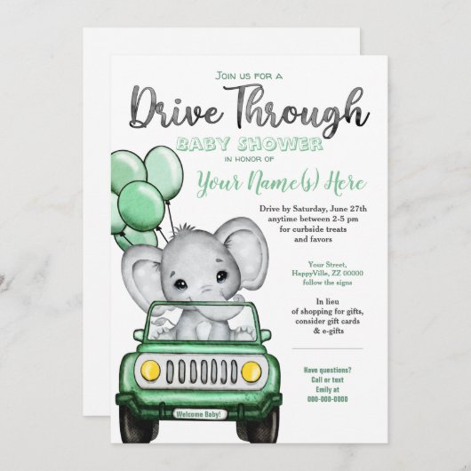ミントカーによるニュートラルエレファントベビーシャワードライブ 招待状 (正面/裏面)