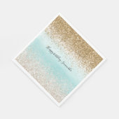 ミントガーリーウォーターカラーグラデーション金ゴールドグリジーグリッター スタンダードランチョンナプキン (角)