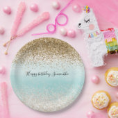 ミントガーリーウォーターカラーグラデーション金ゴールドグリジーグリッター ペーパープレート (パーティー)