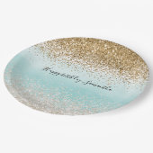 ミントガーリーウォーターカラーグラデーション金ゴールドグリジーグリッター ペーパープレート (アングル)