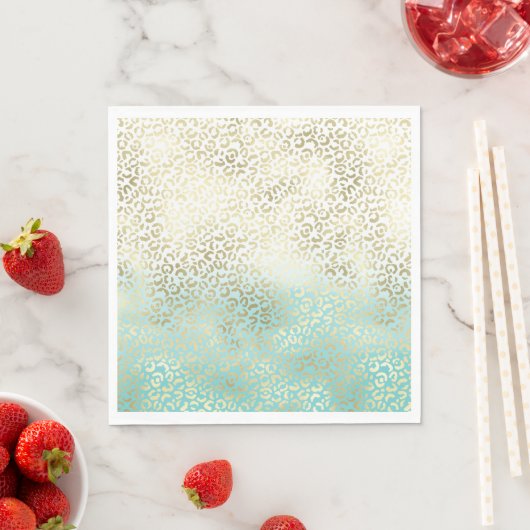 ミントガーリーウォーター色グラデーション金ゴールドヒョウ印刷 スタンダードランチョンナプキン (インサイチュ)