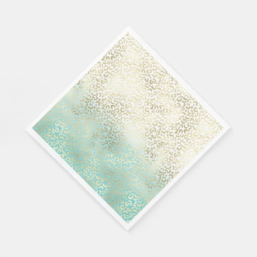 ミントガーリーウォーター色グラデーション金ゴールドヒョウ印刷 スタンダードランチョンナプキン (角)