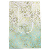 ミントガーリーウォーター色グラデーション金ゴールドヒョウ印刷 ミディアムペーパーバッグ (裏面)