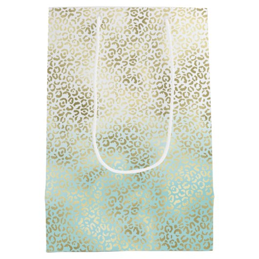 ミントガーリーウォーター色グラデーション金ゴールドヒョウ印刷 ミディアムペーパーバッグ (裏面)